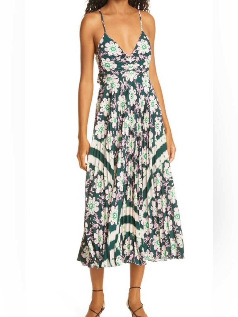 NWT A.L.C. Gemini Tie-back Printed Plissé Crepe De Chine Midi